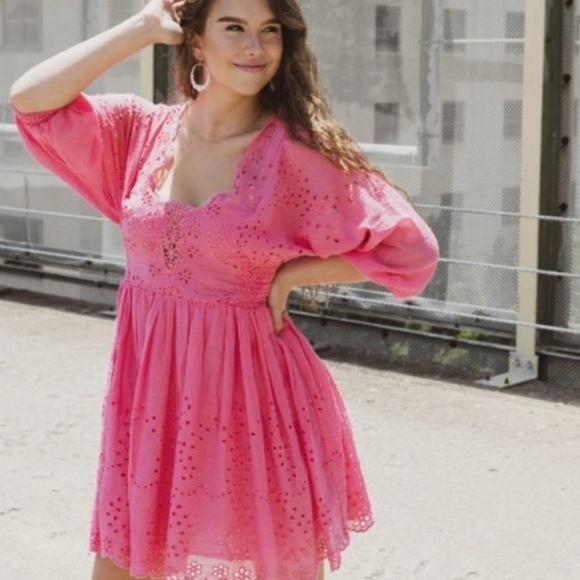 Free people Pink Eyelet Mini Dress - Picture 1 of 8